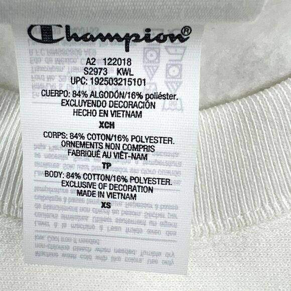 New Champion Men US XS White Sweatshirt Long Sleeve Crew Neck Logo Pullover  - Picture 8 of 8